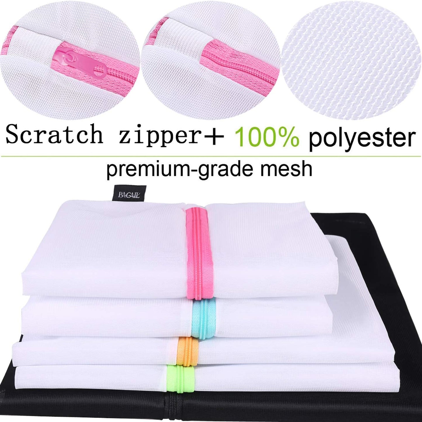 BAGAIL Mesh Laundry Bags, Washing Machine Wash Bags, Reusable and Durable Mesh Wash Bags for Delicate Blouse, Hosiery, Underwear, Bra, Lingerie and Baby Clothes, Great for Travel Storage Organization