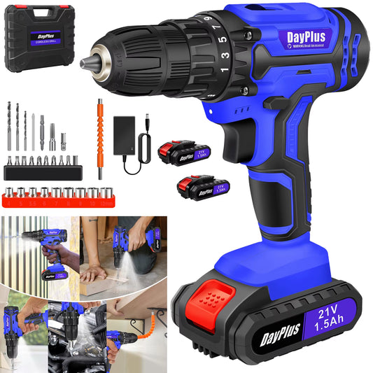 Power Up Your Projects with the 21V Cordless Drill Set - 2 Batteries, 45Nm Torque, and 25+1 Precision Settings!