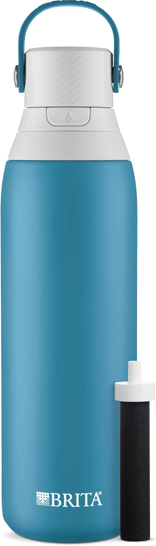 Brita Stainless Steel Water Filter Bottle, 20 Ounce, Blue Jay, 1 Count