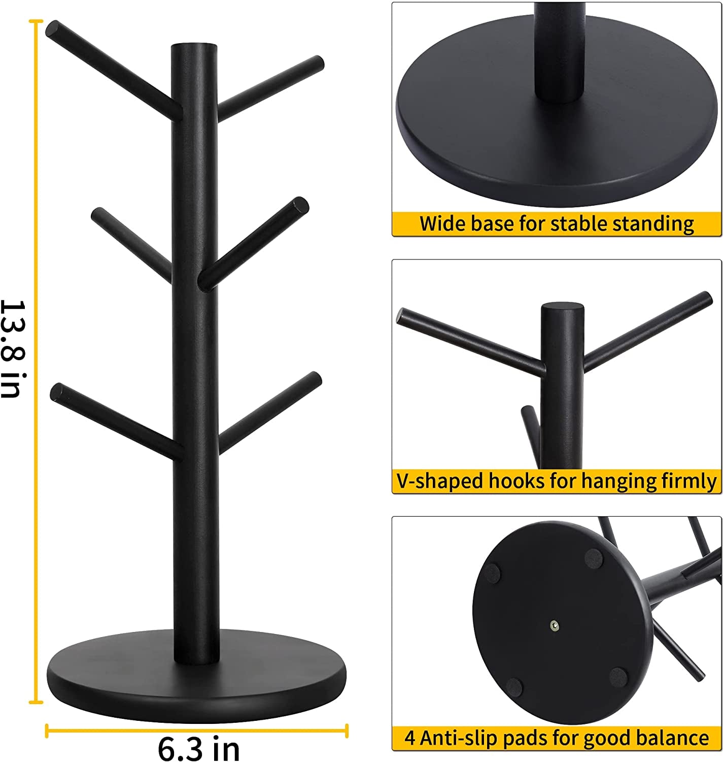 Mylifeunit Mug Holder Tree, Coffee Cup Holder with 6 Hooks (Black)