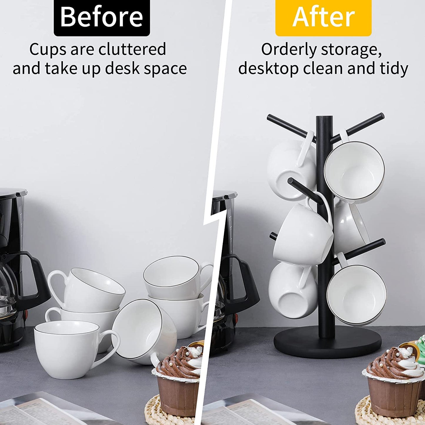Mylifeunit Mug Holder Tree, Coffee Cup Holder with 6 Hooks (Black)
